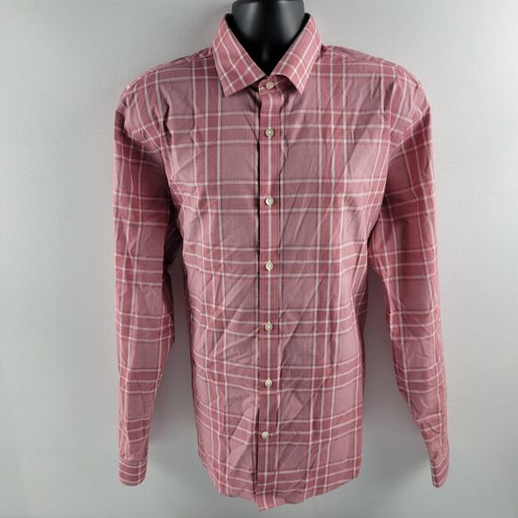 Express dress shirt fitted red plaid non iron XL mens‎ button down 1709 - Picture 1 of 9